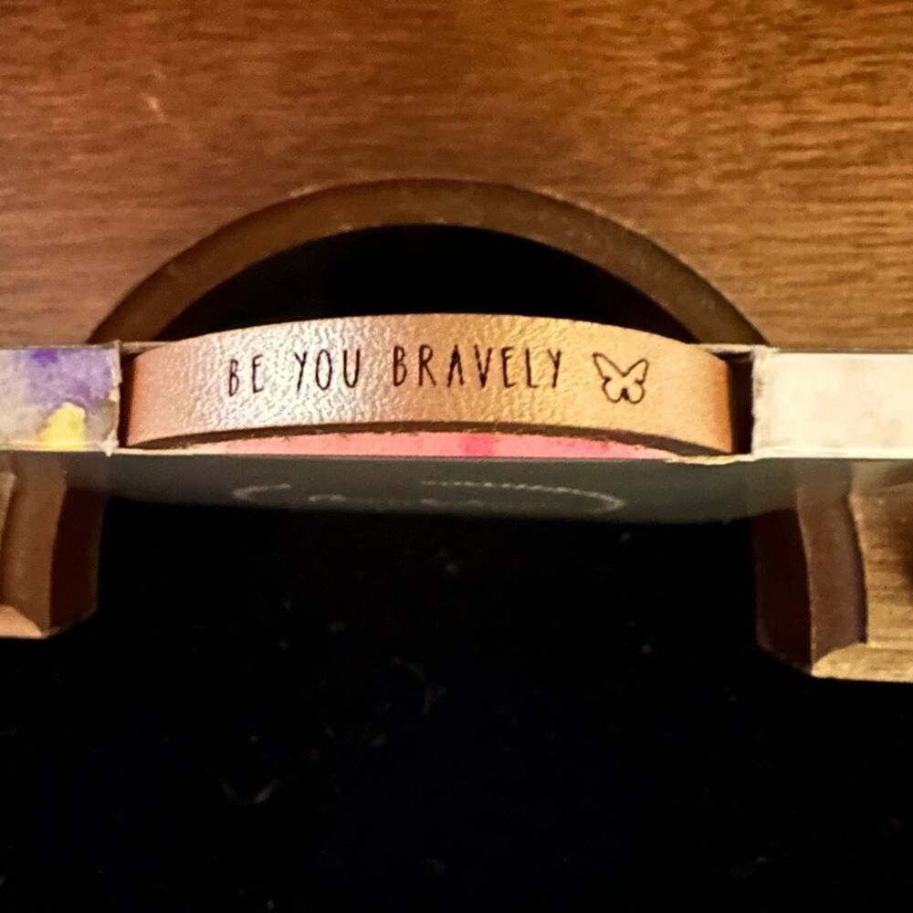 Laurel Denise wear Rose Gold  “Be you bravely” leather  bracelet NWT